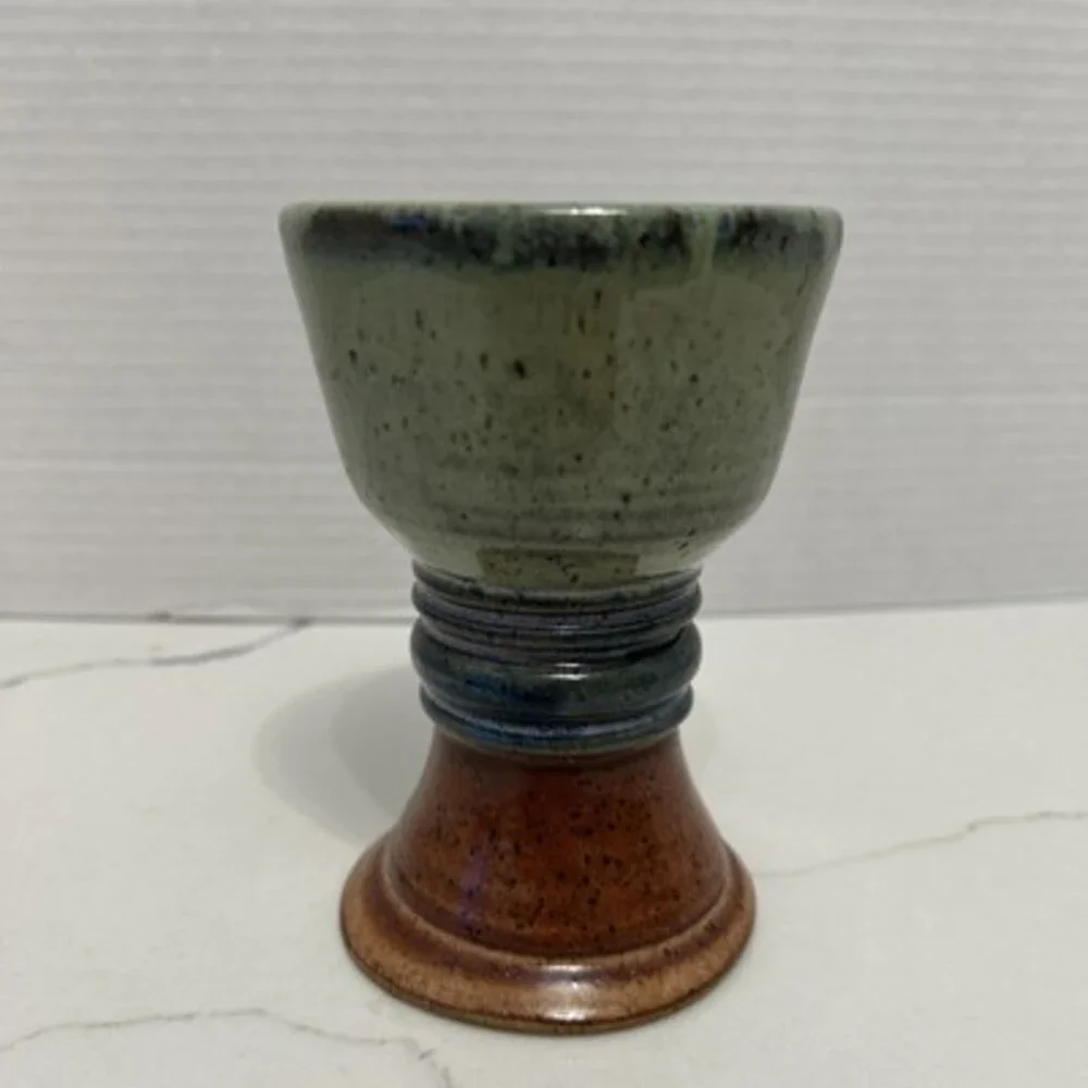 Studio, Art Pottery, Handmade, Goblet, Wine Glass, Drip Glaze, Signed, OOAK